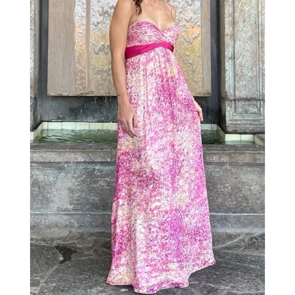 BCBGMaxAzria Kai Strapless Maxi Dress Size 10 Pink Metallic Floral Formal Prom - Picture 12 of 12